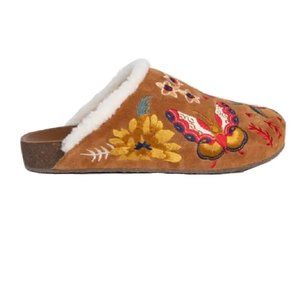 Johnny Was Brown Embroidered Slippers
